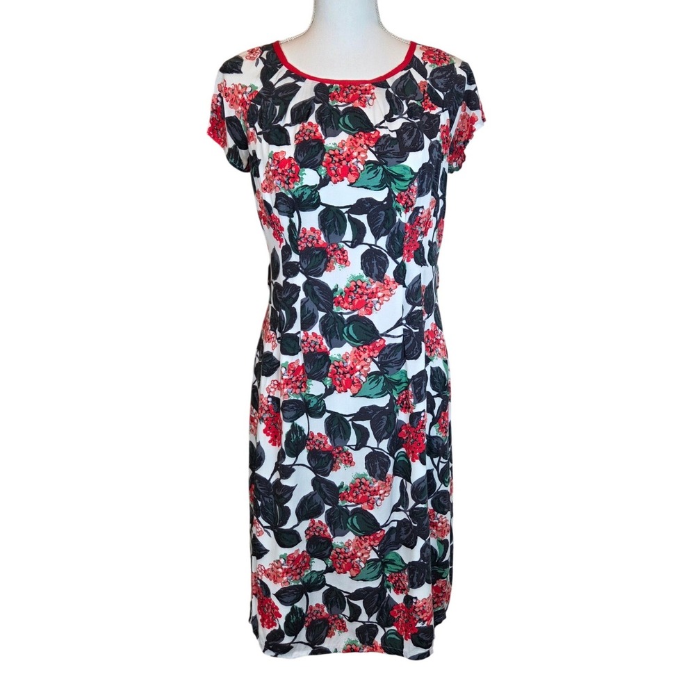 Boden Floral Sheath Dress Red White Botanical Viscose Short Sleeve Size 6L